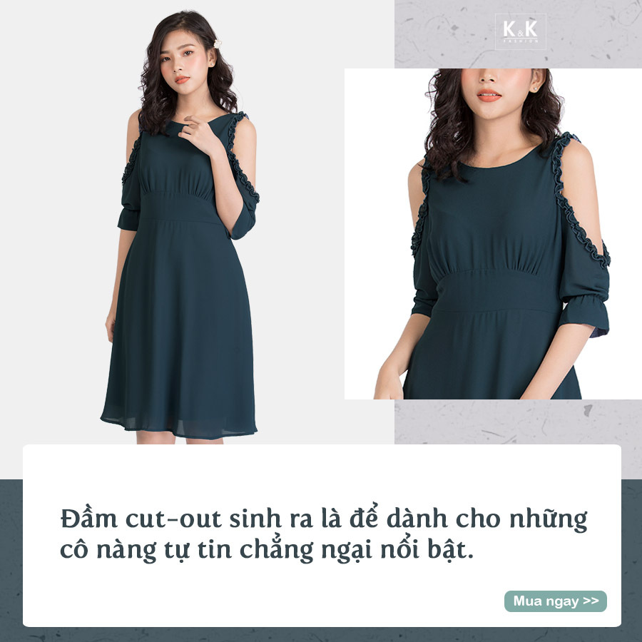 Đầm xòe trễ vai viền bèo HL04-09