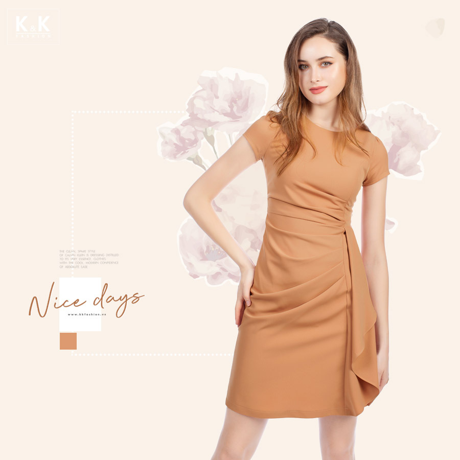 Đầm nhấn eo cổ tròn tay ngắn KK94-37