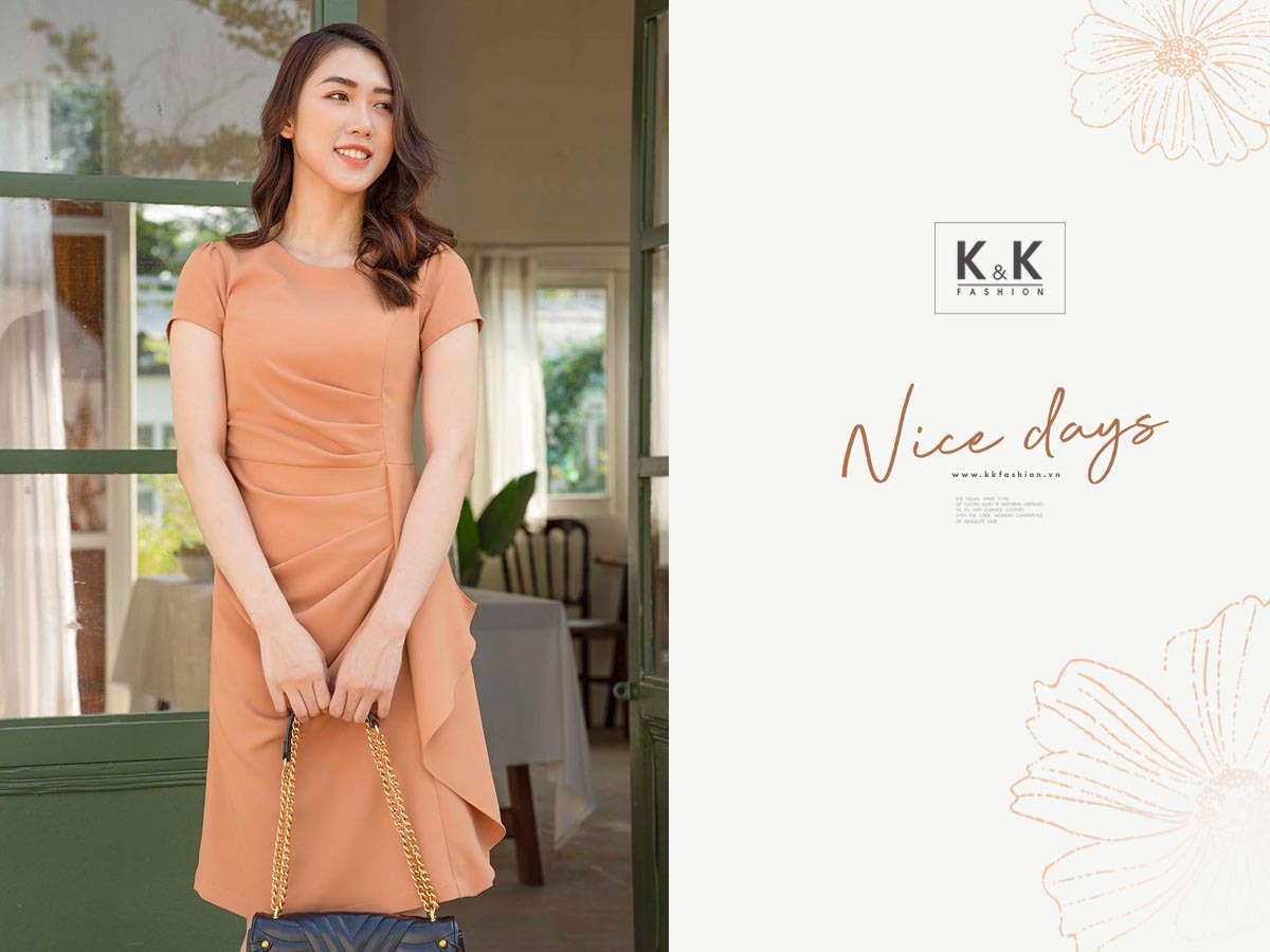 Đầm nhấn eo cổ tròn tay ngắn KK94-37