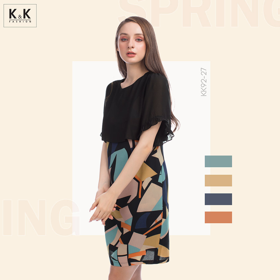 Đầm suông rộng nhẹ phối màu giả váy KK92-27