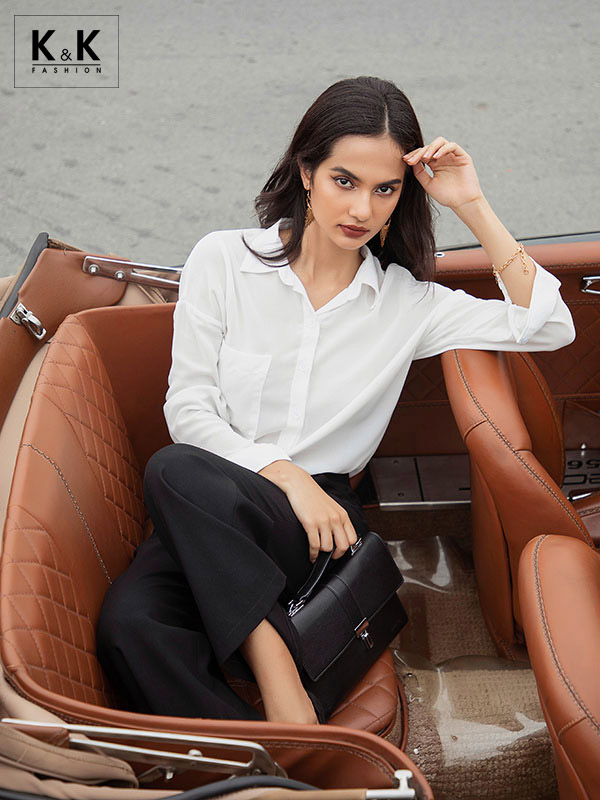 Đẹp thanh lịch với áo sơ mi trắng tay dài ASM04-18