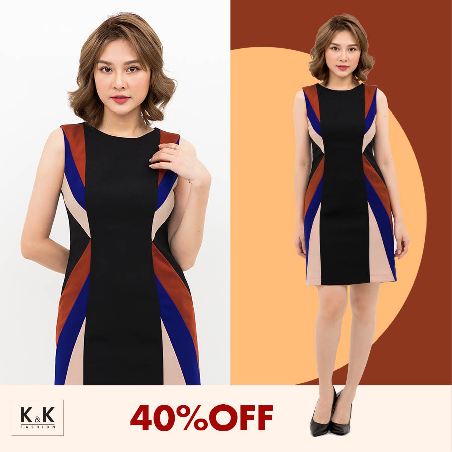 Đầm chữ A sát nách phối màu KK91-09