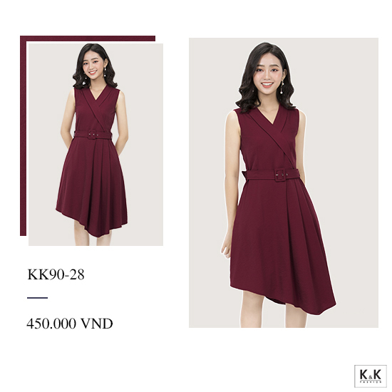 Đầm đi tiệc cổ đan - tông kèm đai eo KK90-28