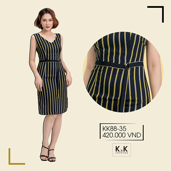 Đầm chữ A họa tiết sọc sát nách KK88-35