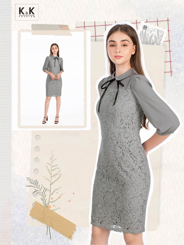 Đầm tay lửng dáng ôm body cổ sen KK91-01