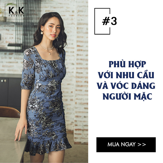 Đầm ôm đuôi cá họa tiết cổ vuông KK106-04