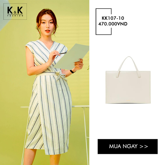 Đầm wrap dress sát nách kẻ sọc phối nơ KK107-10