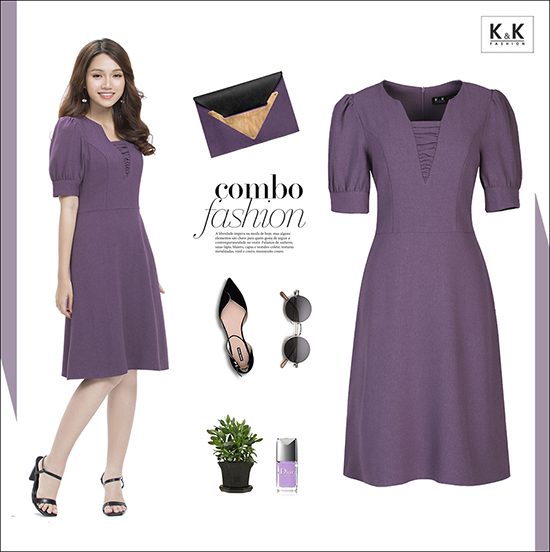 Đầm xòe cổ V cách điệu  KK90-01