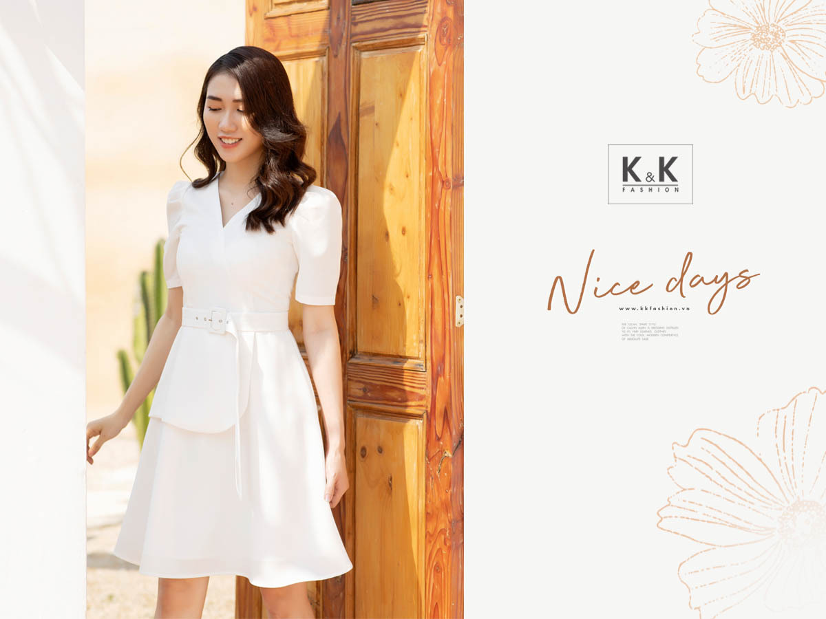 Đầm peplum xòe cổ tim kèm đai eo KK94-38