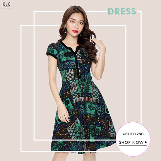 Đầm xòe cổ V tay ngắn HL07-28