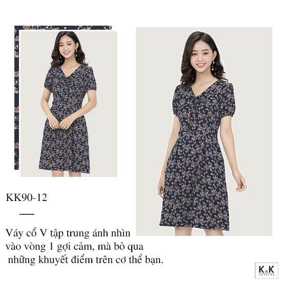 Đầm xòe hoa vintage KK90-12