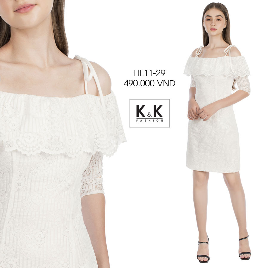 Đầm ren dáng chữ A trễ vai HL11-29
