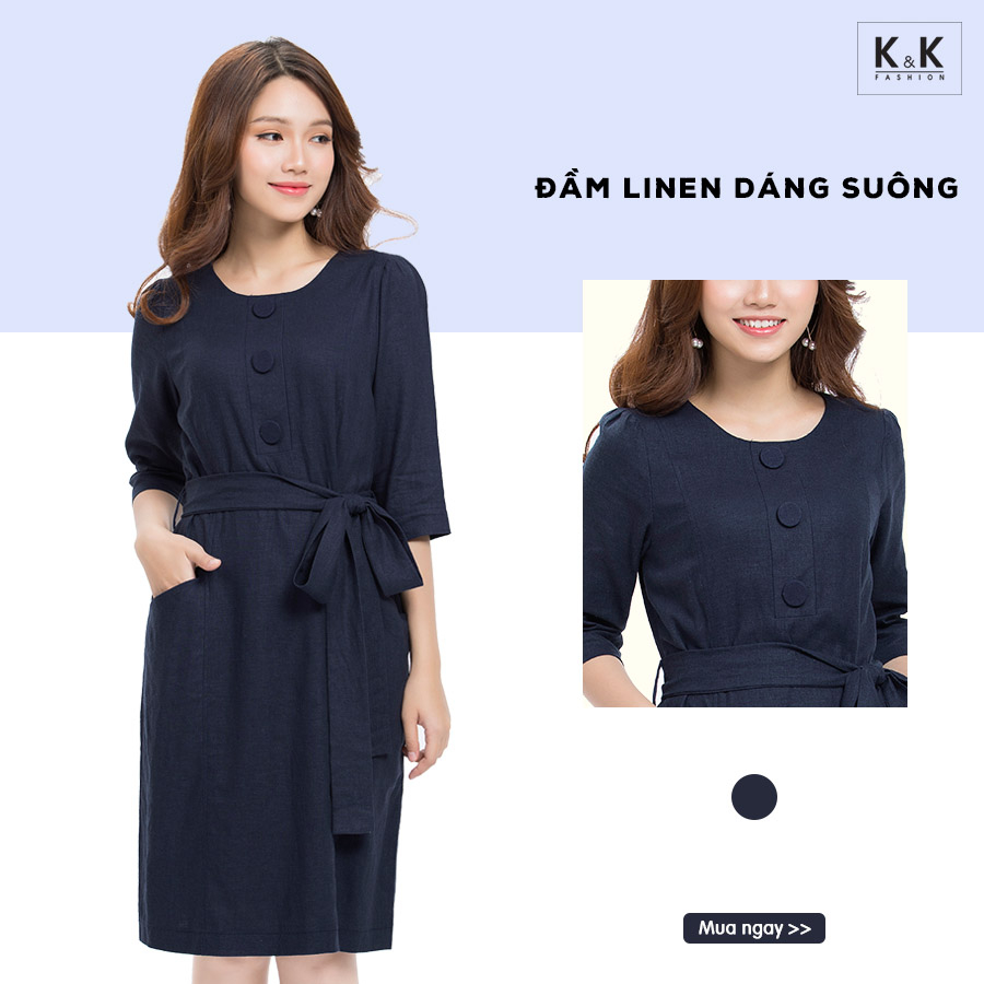 Đầm linen dáng suông phối nơ eo KK88-34