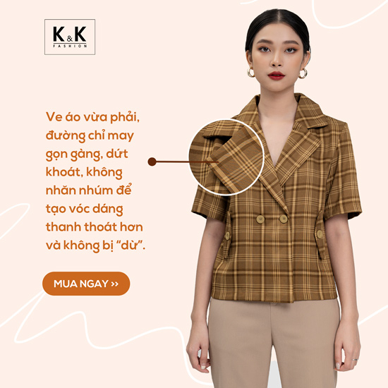 Áo khoác blazer tay ngắn họa tiết caro AK10-20