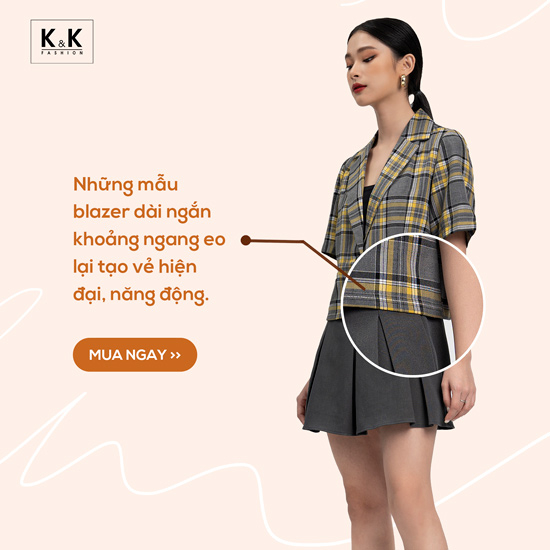 Áo khoác blazer tay ngắn kẻ caro có túi AK10-21