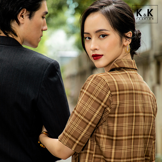 Áo khoác blazer tay ngắn họa tiết caro AK10-20