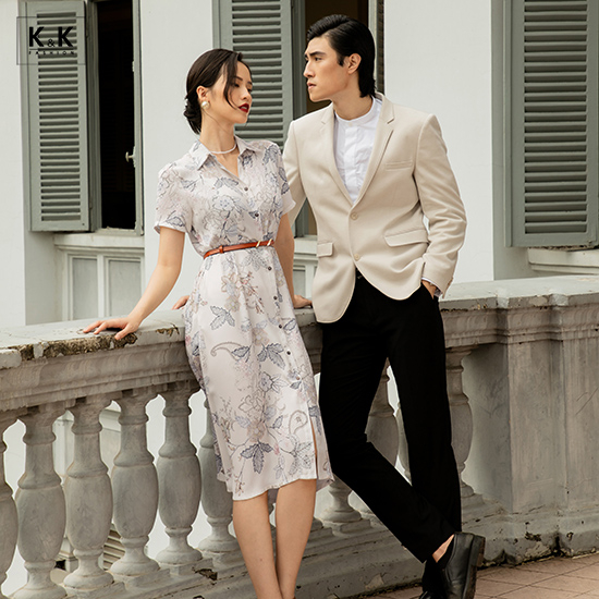 Đầm midi họa tiết hoa kèm thắt eo KK109-06