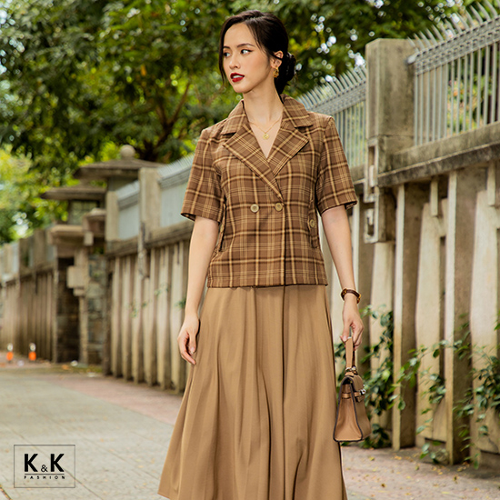 Áo khoác blazer tay ngắn họa tiết caro AK10-20