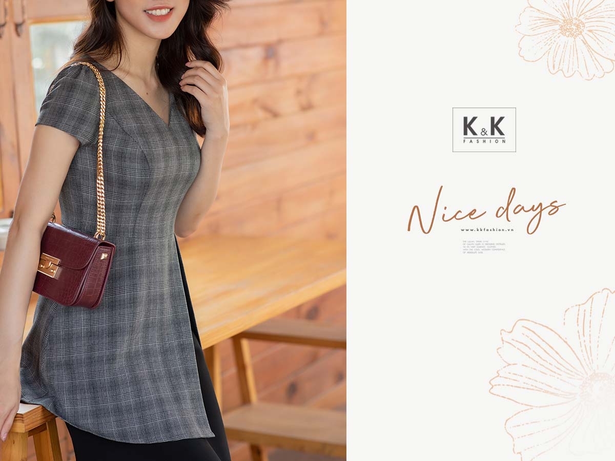 Đầm xòe hai tầng cổ tim tay ngắn KK95-13