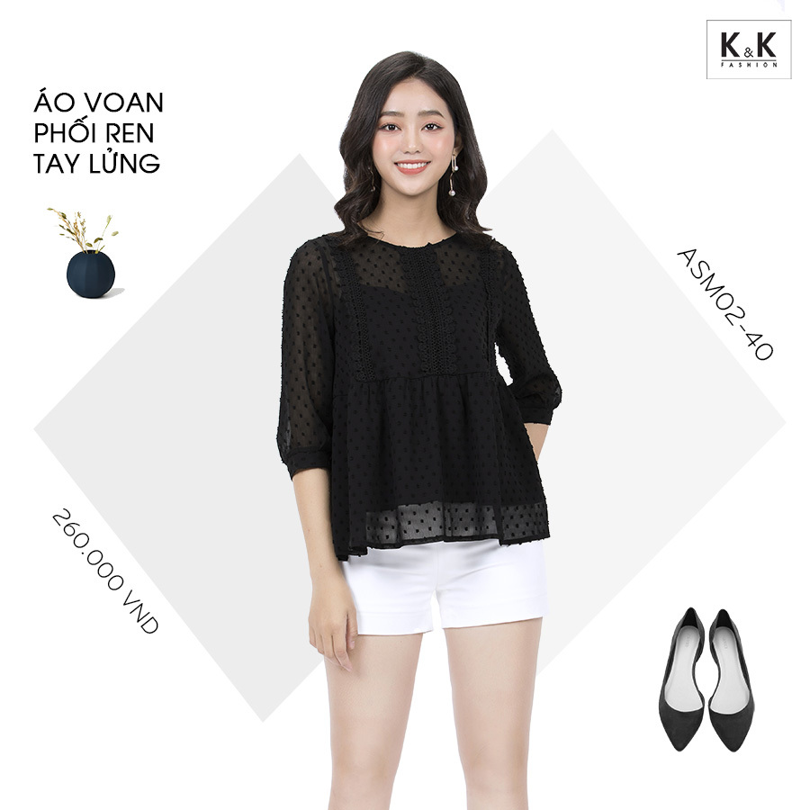 Áo voan phối ren tay lửng  ASM02-40