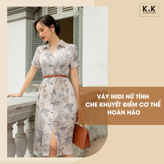 Đầm midi họa tiết hoa kèm thắt eo KK109-06
