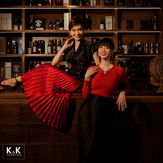 Chân váy midi xòe xếp ly màu đỏ CV03-35