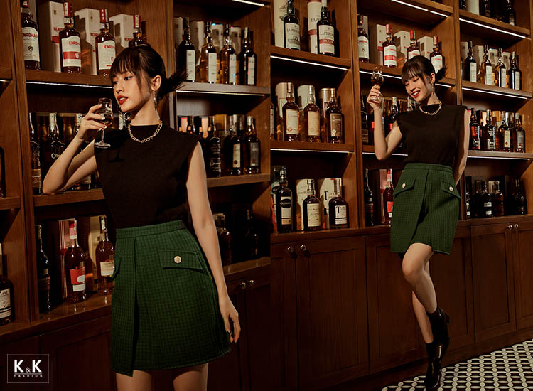 Chân váy chữ A xẻ tà 2 túi giả CV03-34