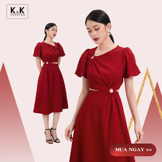 Đầm xòe dự tiệc màu đỏ eo cut-out HL17-20