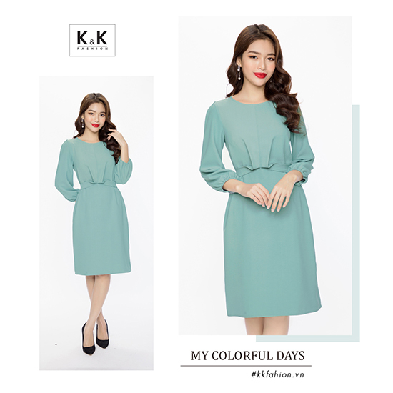 Đầm chữ A tay lửng phối nơ eo KK88-39