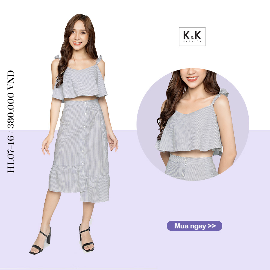 Set áo croptop hai dây và chân váy midi chữ A HL07-16
