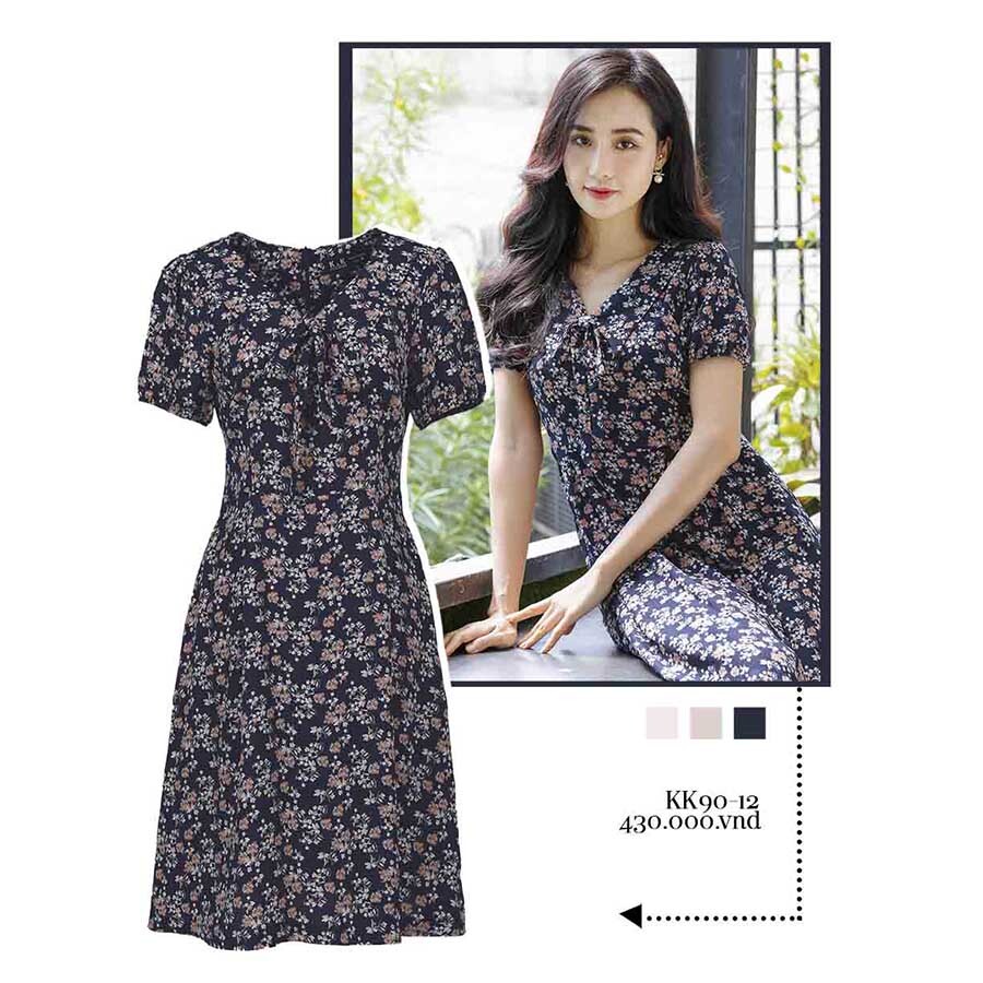 Đầm xòe hoa vintage KK90-12