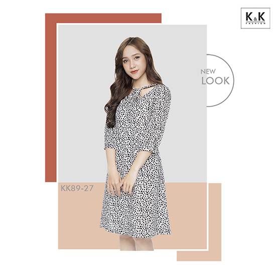 Đầm suông chấm bi tay lửng KK89-27