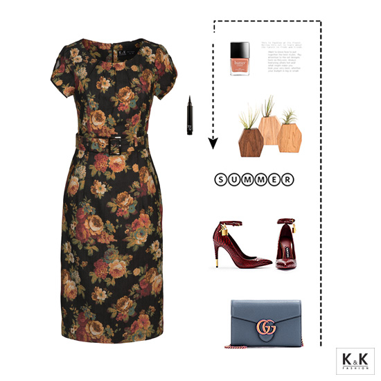 Đầm hoa ôm body phối thắt lưng KK89-28