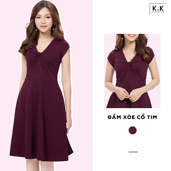 Đầm xòe cổ tim xoắn cách điệu KK90-13