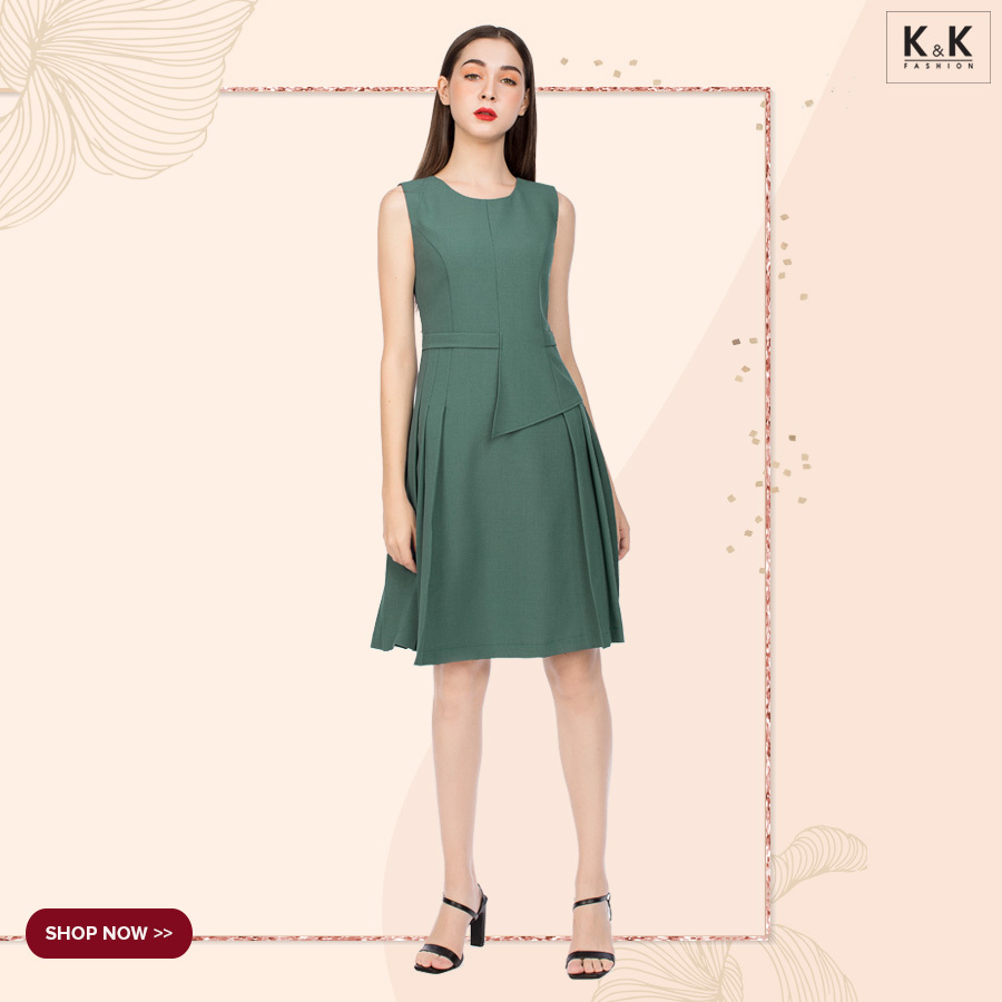 Đầm chữ A xếp ly phối peplum cách điệu HL10-22