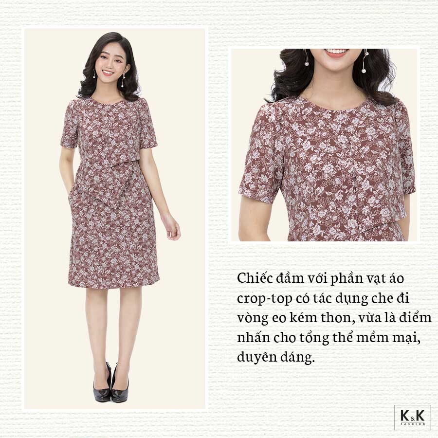 Đầm chữ A tay ngắn họa tiết hoa KK90-27