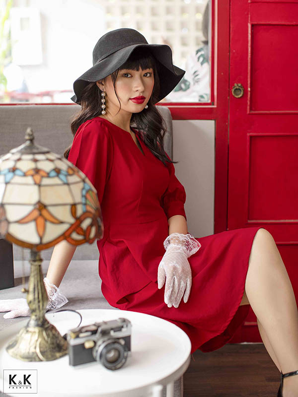 Đầm xòe peplum cách điệu phối nơ HL12-19