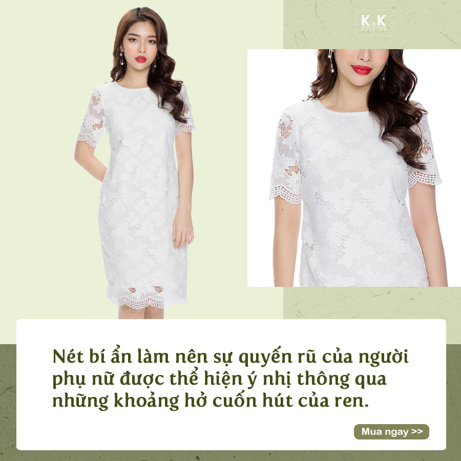 Đầm ren trắng dáng suông HL07-33