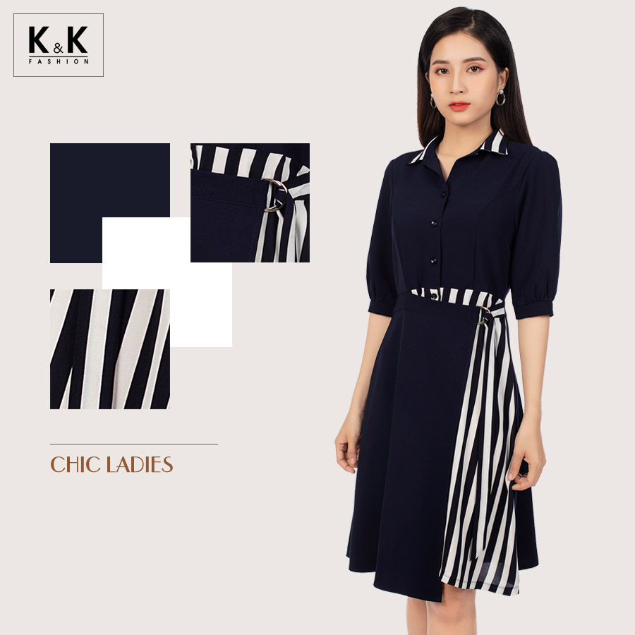 Váy sơ mi dáng xòe phối kẻ sọc KK96-36