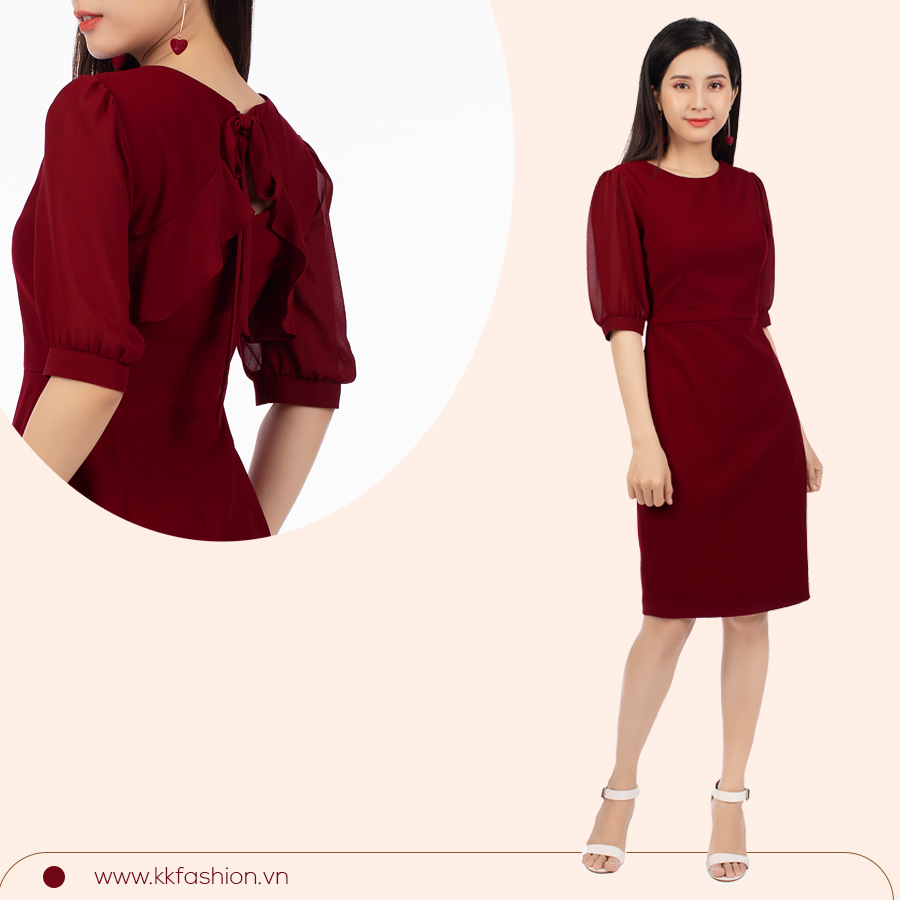 Váy liền công sở màu đỏ đô thanh lịch KK97-20