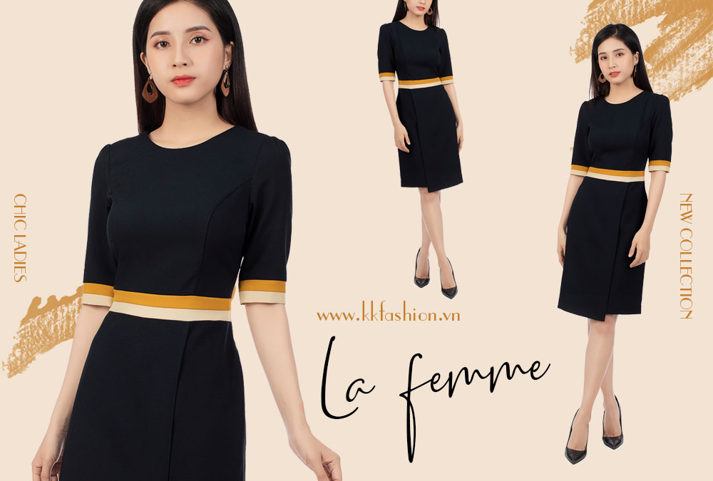 Đầm trung niên đơn sắc dáng chữ A KK95-24