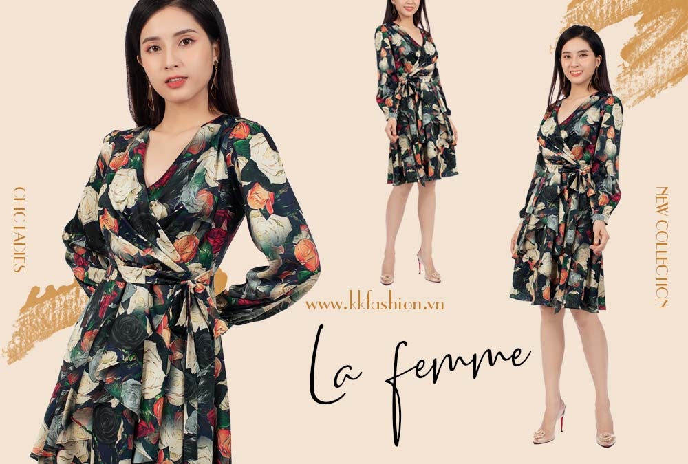 Đầm trung niên họa tiết hoa