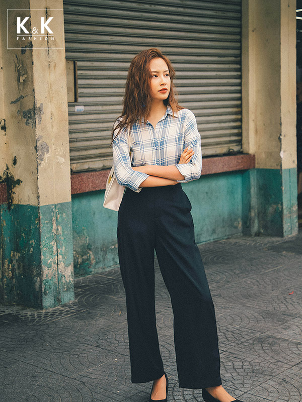 Thanh lịch nơi công sở cùng áo sơ mi caro tay dài ASM04-33