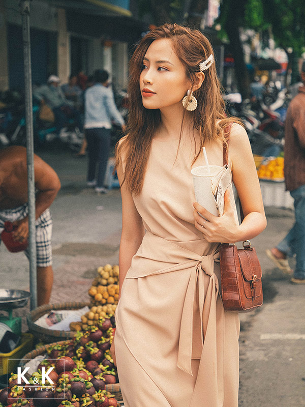 Đầm ôm body sát nách eo thắt nơ tùng đắp  KK98-15