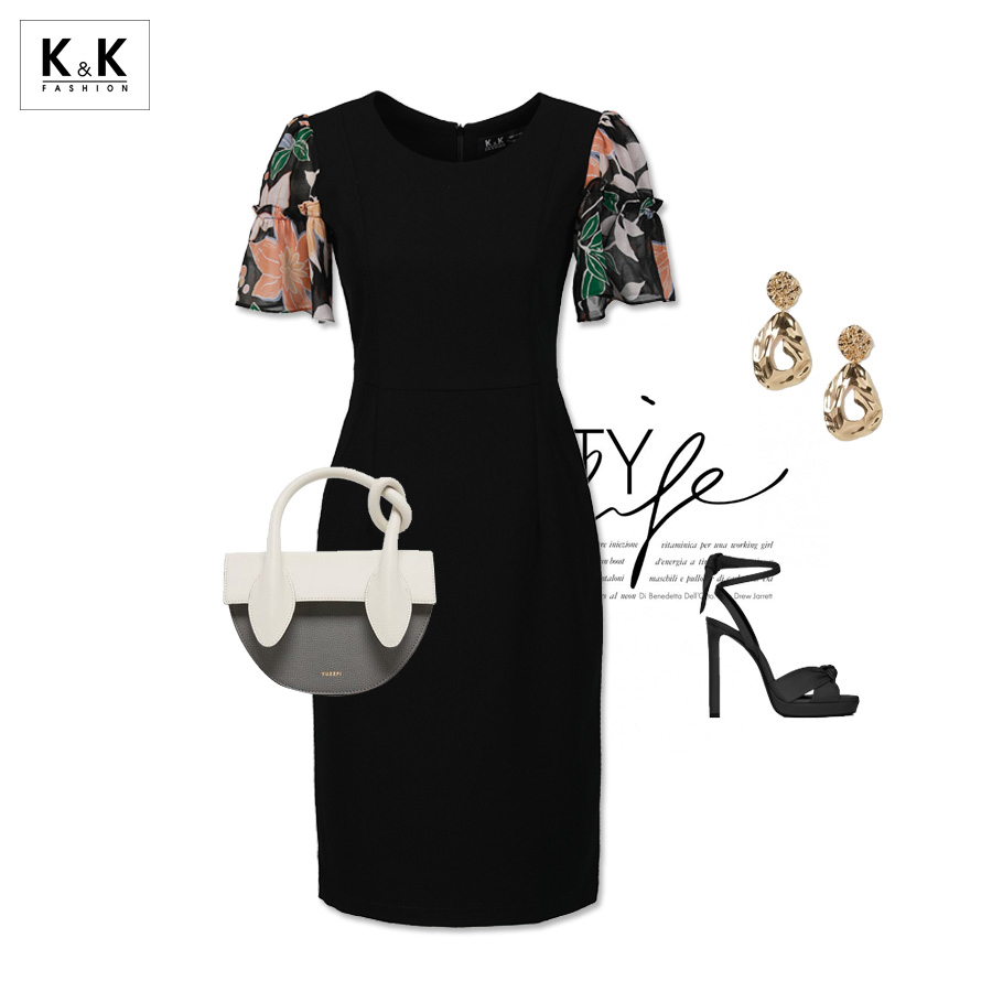 Váy liền đen phối hoa sang trọng KK96-28
