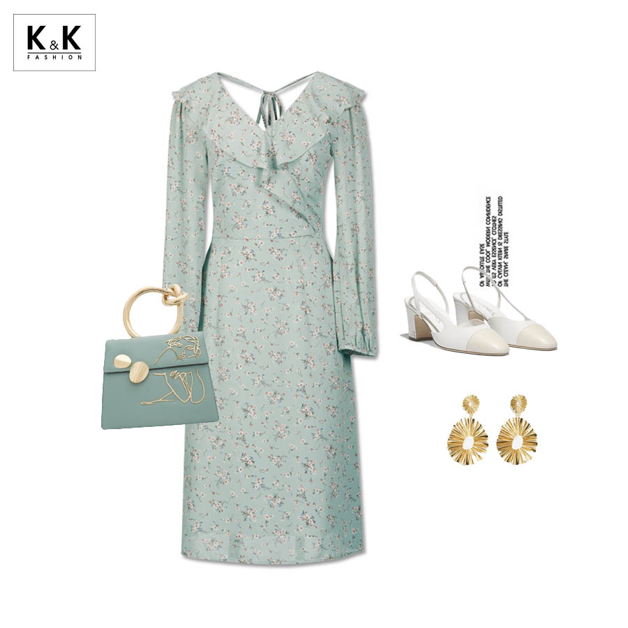 Đầm chữ A hoa nhí cổ viền bèo KK96-26