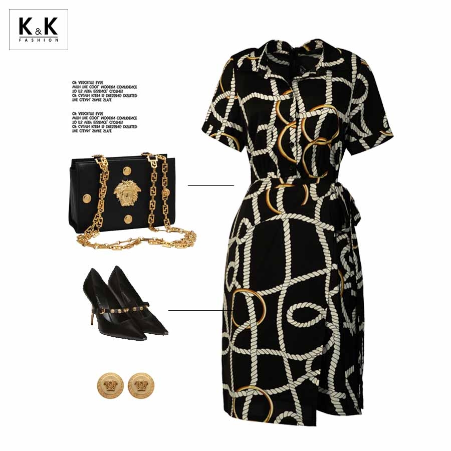 Đầm sơ mi họa tiết thắt nơ eo KK97-18