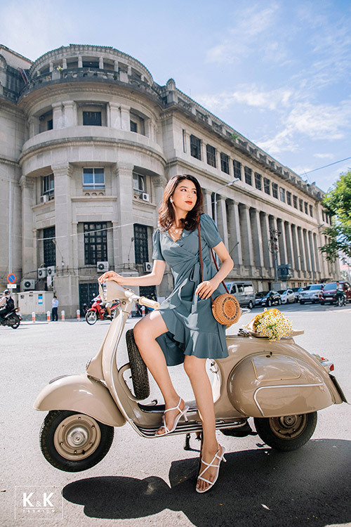 Váy quấn wrap dress phối bèo HL13-04