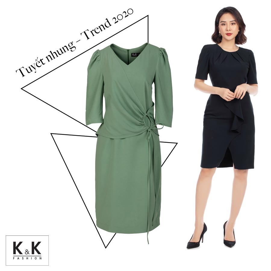 Đầm liền công sở chất liệu tuyết nhung