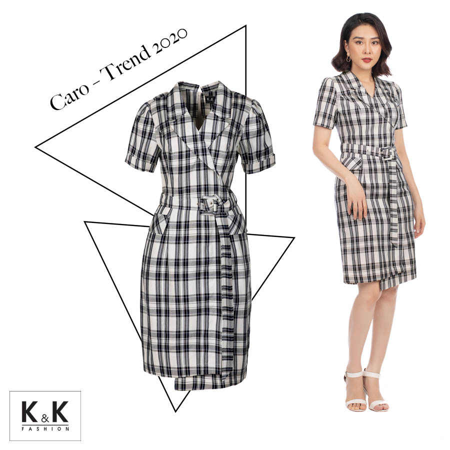 Đầm công sở họa tiết caro KK91-23